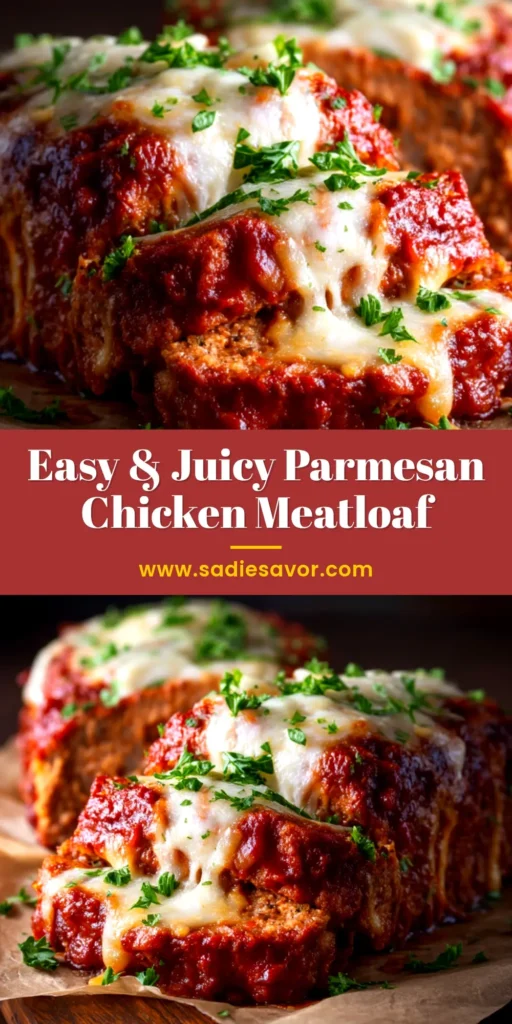 A delicious slice of Parmesan Chicken Meatloaf on a white plate, showing a juicy interior and a caramelized glaze. This recipe is a must-try for dinner.
