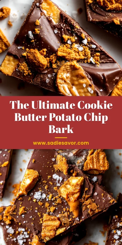 A top-down view of delicious homemade potato chip bark broken into pieces on parchment paper. This sweet and salty treat is perfect for parties.