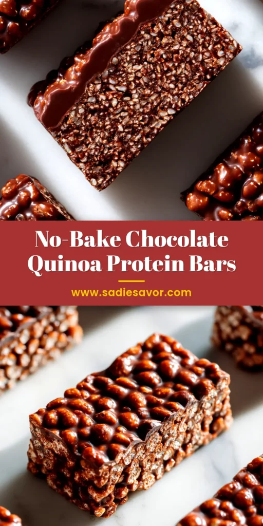Quinoa Crunch Bars (Easy, No-Bake Recipe!) 4 A stack of delicious no-bake Quinoa Crunch Bars with a chocolate topping, ready to be eaten. The perfect healthy and easy snack recipe.