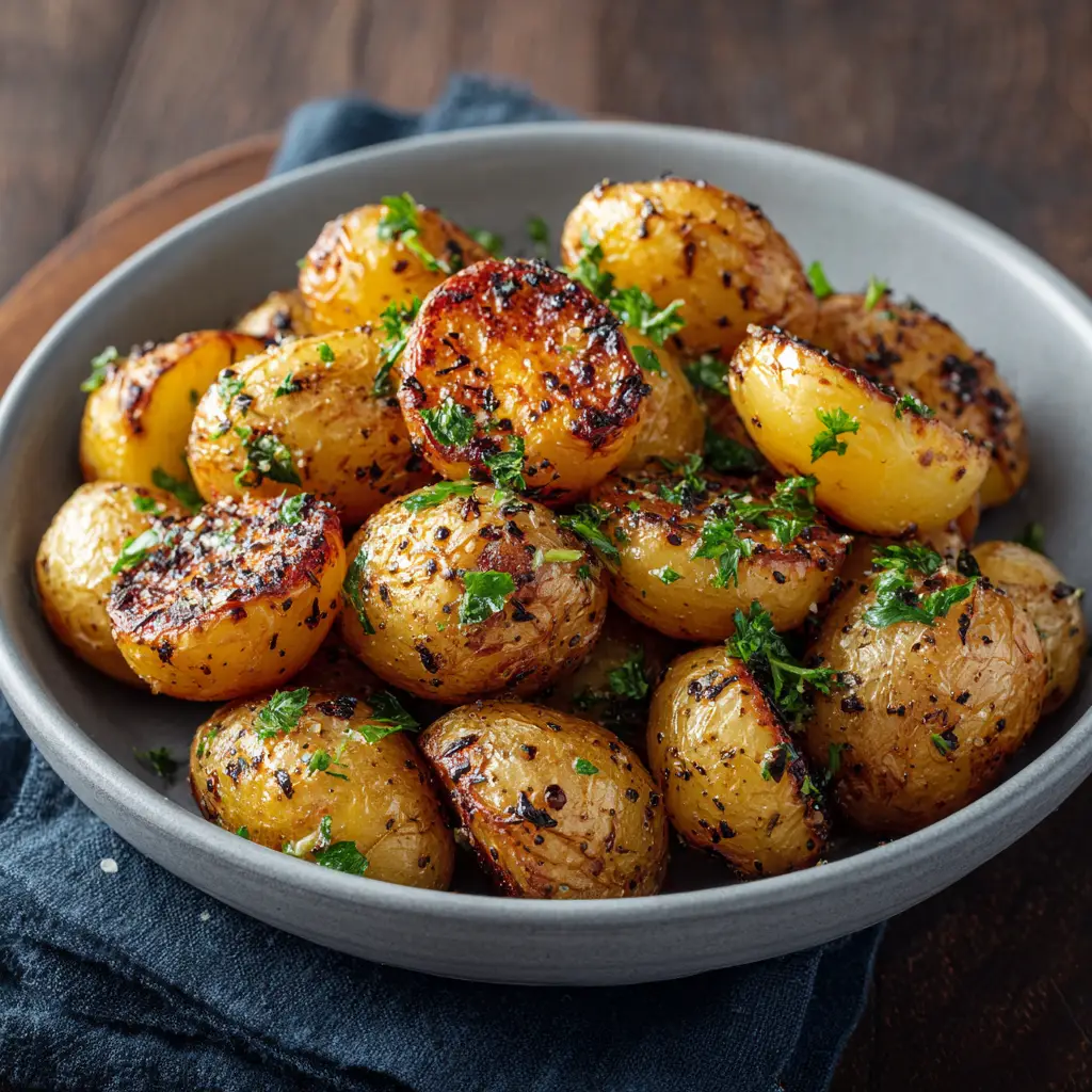 A bowl of crispy ranch potato wedges, seasoned with herbs and ready to be served as a delicious side dish.