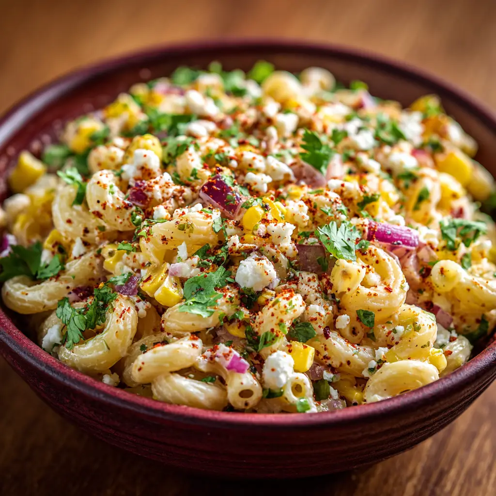 Mexican Street Corn Pasta Salad: Your New Favorite Side Dish 1 A spoonful of Mexican Street Corn Pasta Salad being lifted from a bowl, highlighting the charred corn and cotija cheese.