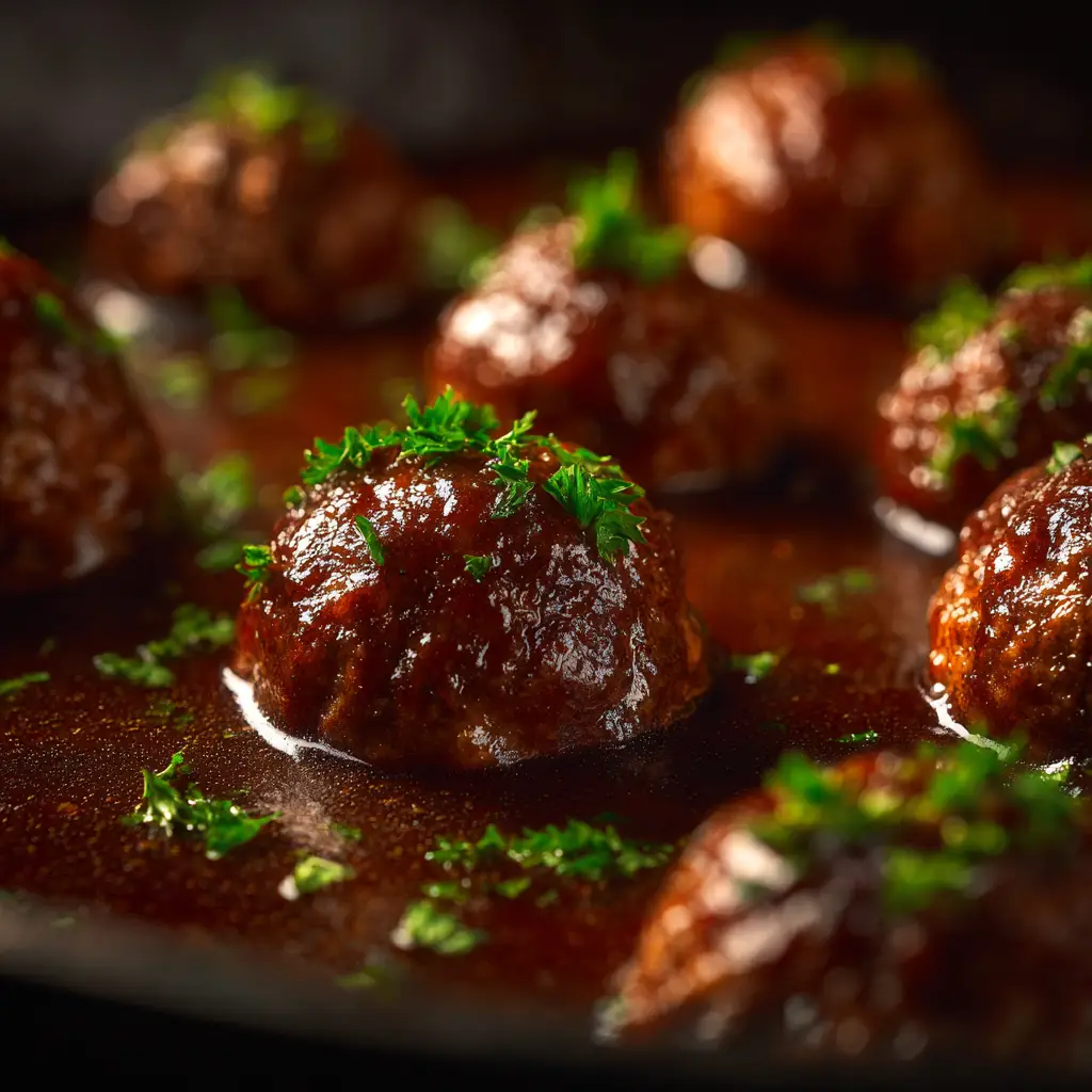 A rustic plate of crock pot salisbury steak meatballs served over creamy mashed potatoes with a side of green beans.