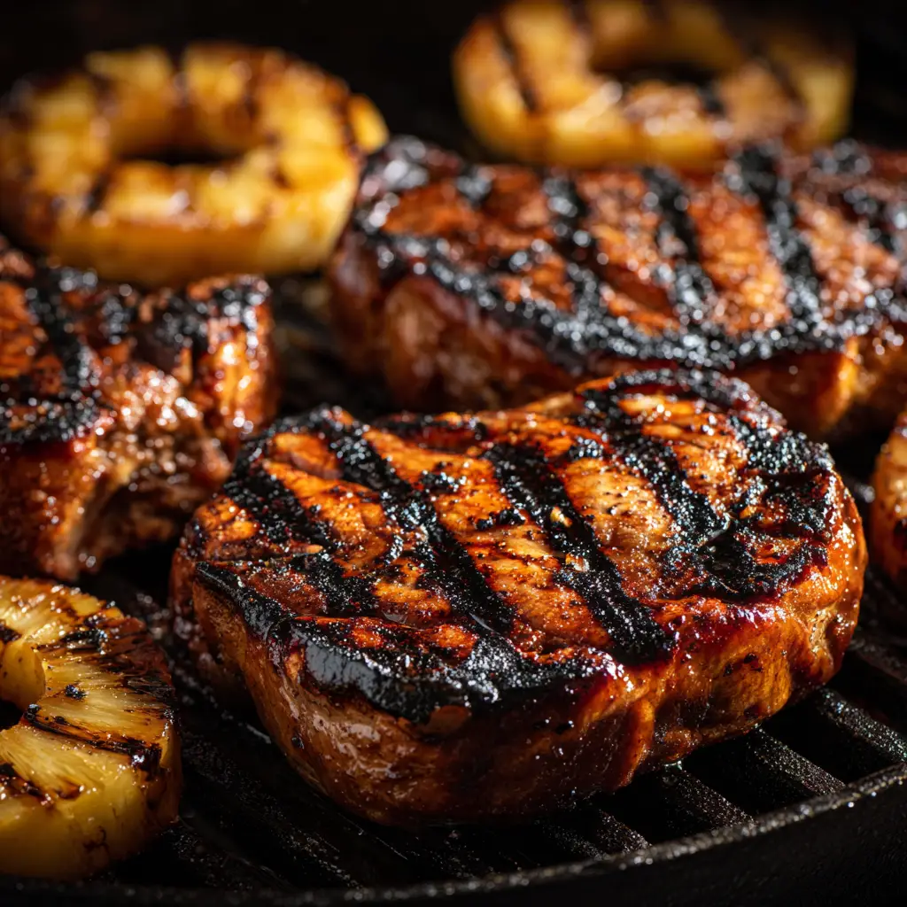 Marinated Grilled Pork Chops: The Ultimate Recipe for Juicy Results 1 A close-up of a sliced grilled pork chop, revealing a moist and tender interior. The perfect example of a juicy grilled pork chop.
