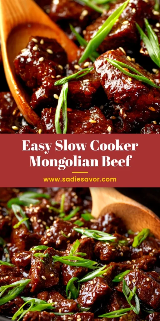 A delicious bowl of Slow Cooker Mongolian Beef served over rice with green onions. This easy crockpot recipe is better than takeout and perfect for a weeknight dinner.