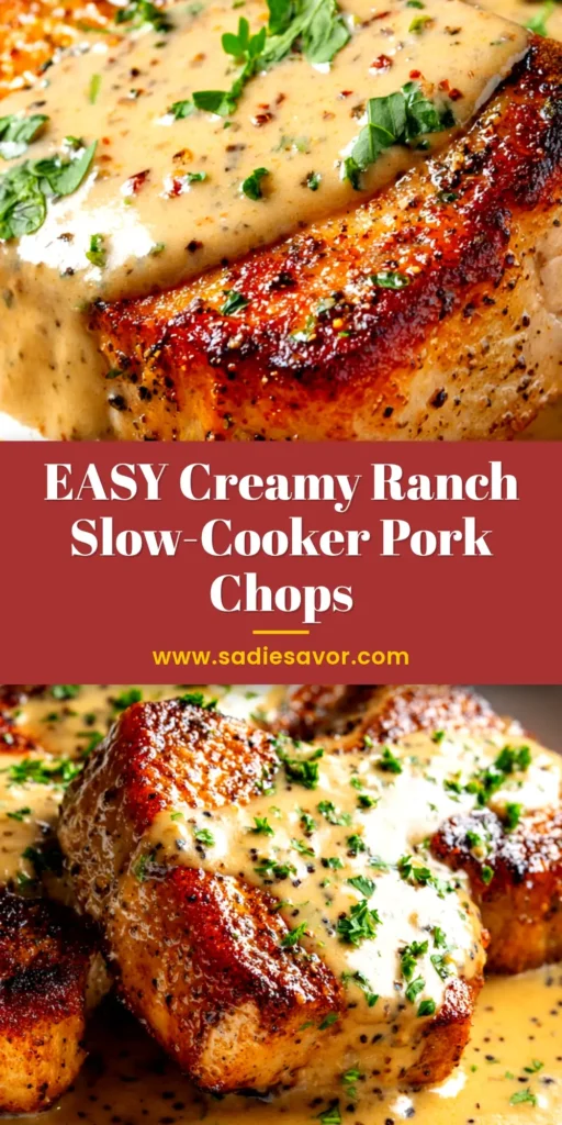 Juicy slow-cooker pork chops served on a plate with rich, brown gravy and fresh parsley. The ultimate easy crock pot pork chop recipe.