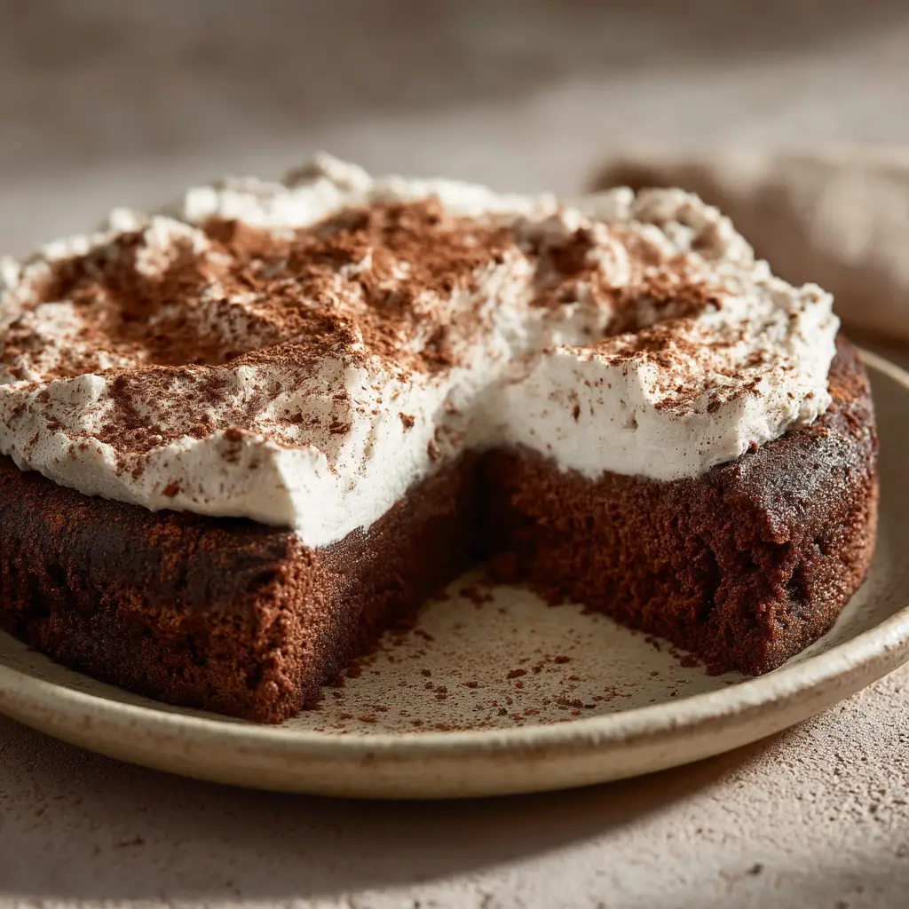 A baker pouring the three-milk mixture over the warm, freshly baked spiced chocolate cake, demonstrating a key step in the recipe.
