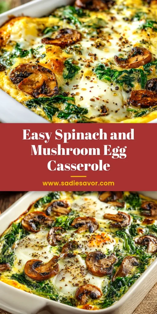 A delicious slice of Spinach and Mushroom Egg Casserole on a white plate, showcasing its fluffy texture and cheesy topping. Perfect for a healthy, make-ahead breakfast.
