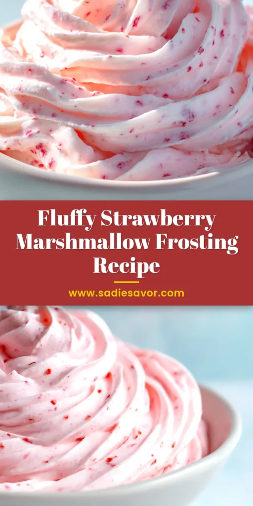 A bowl of light and fluffy strawberry marshmallow frosting being whipped with a mixer, ready to be piped onto cupcakes.