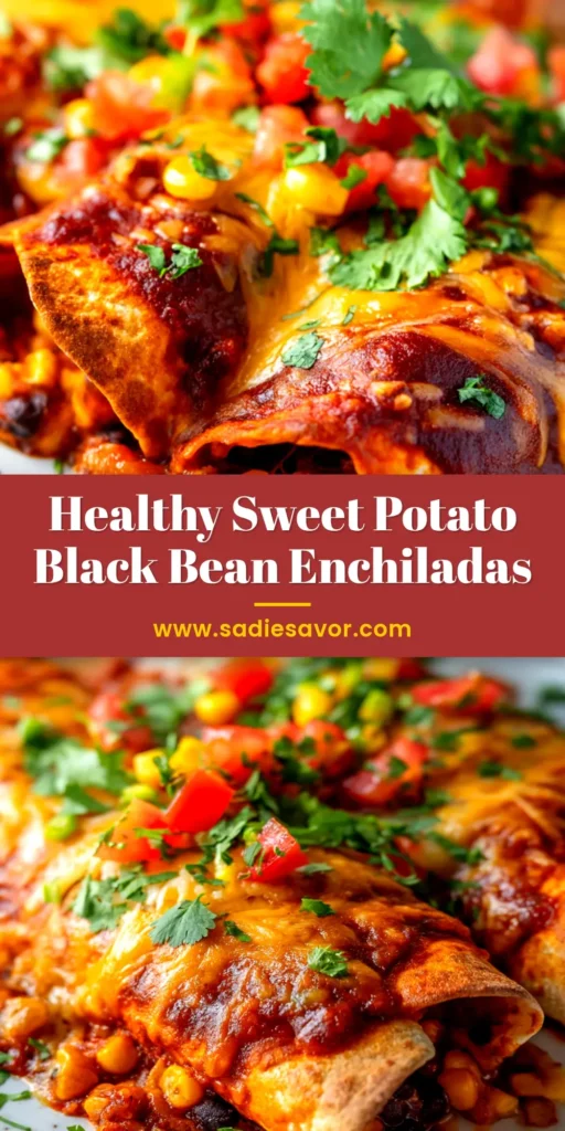 A pan of delicious sweet potato black bean enchiladas, topped with melted cheese and fresh cilantro, ready to be served.
