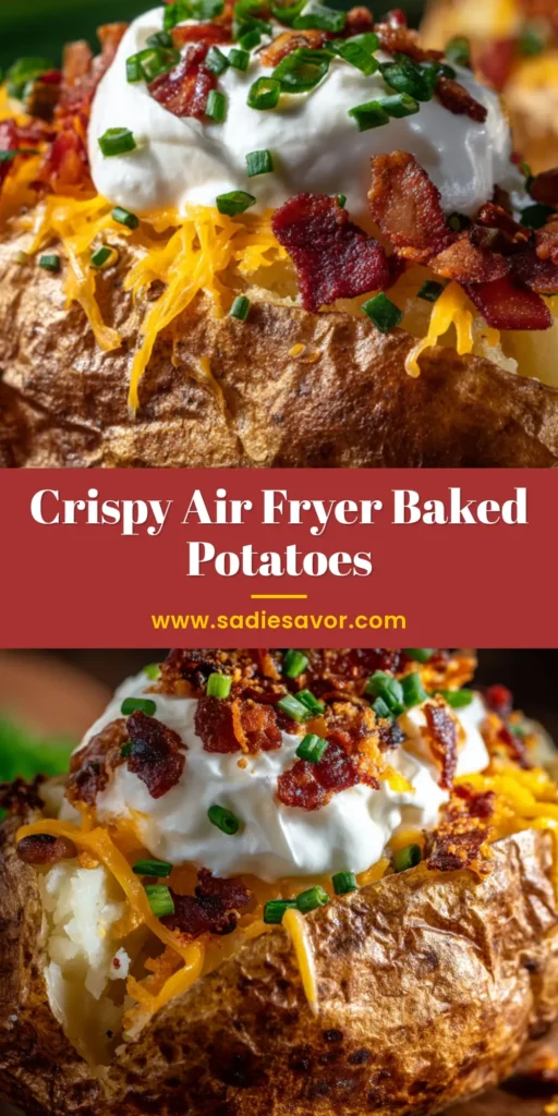 Air Fryer Baked Potato (The Crispiest Skin Ever!) 4 A perfectly cooked Air Fryer Baked Potato, split open with melted butter, sour cream, and fresh chives, showcasing the crispy skin and fluffy interior.