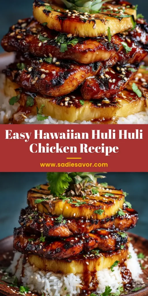 Huli Huli Chicken: The Authentic Hawaiian Grill Recipe 3 A close-up shot of perfectly grilled Huli Huli Chicken thighs on a platter, glazed with a shiny, dark sauce and garnished with fresh cilantro and lime wedges.