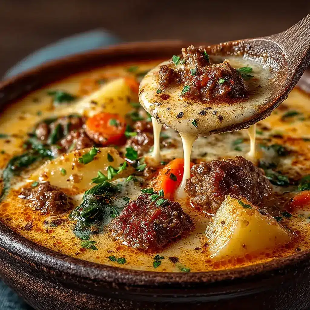 Crockpot Cheeseburger Soup: The Ultimate Comfort Food Recipe 1 A hearty bowl of bacon cheeseburger soup, topped with extra shredded cheddar and fresh green onions.