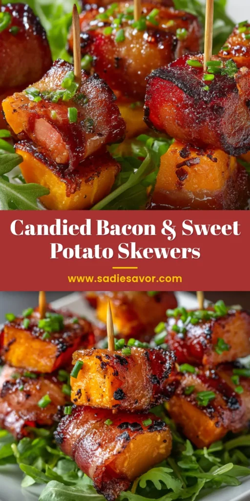 A platter of delicious Bacon Wrapped Sweet Potato bites. The bacon is crispy and caramelized with a brown sugar glaze, ready to be served as a party appetizer.