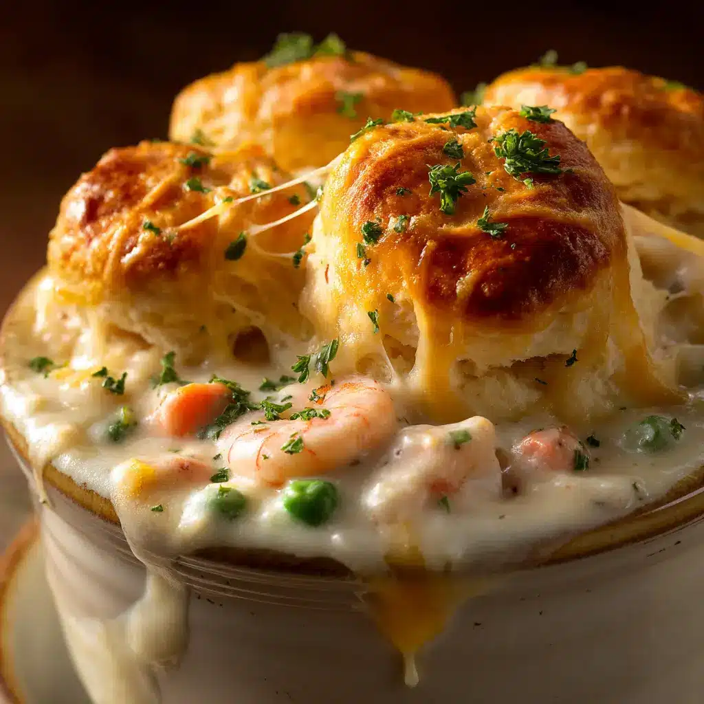 Cheddar Bay Seafood Pot Pie: The Ultimate Comfort Food Mashup 1 The Cheddar Bay Seafood Pot Pie fresh out of the oven, with the golden biscuit topping being brushed with garlic herb butter.