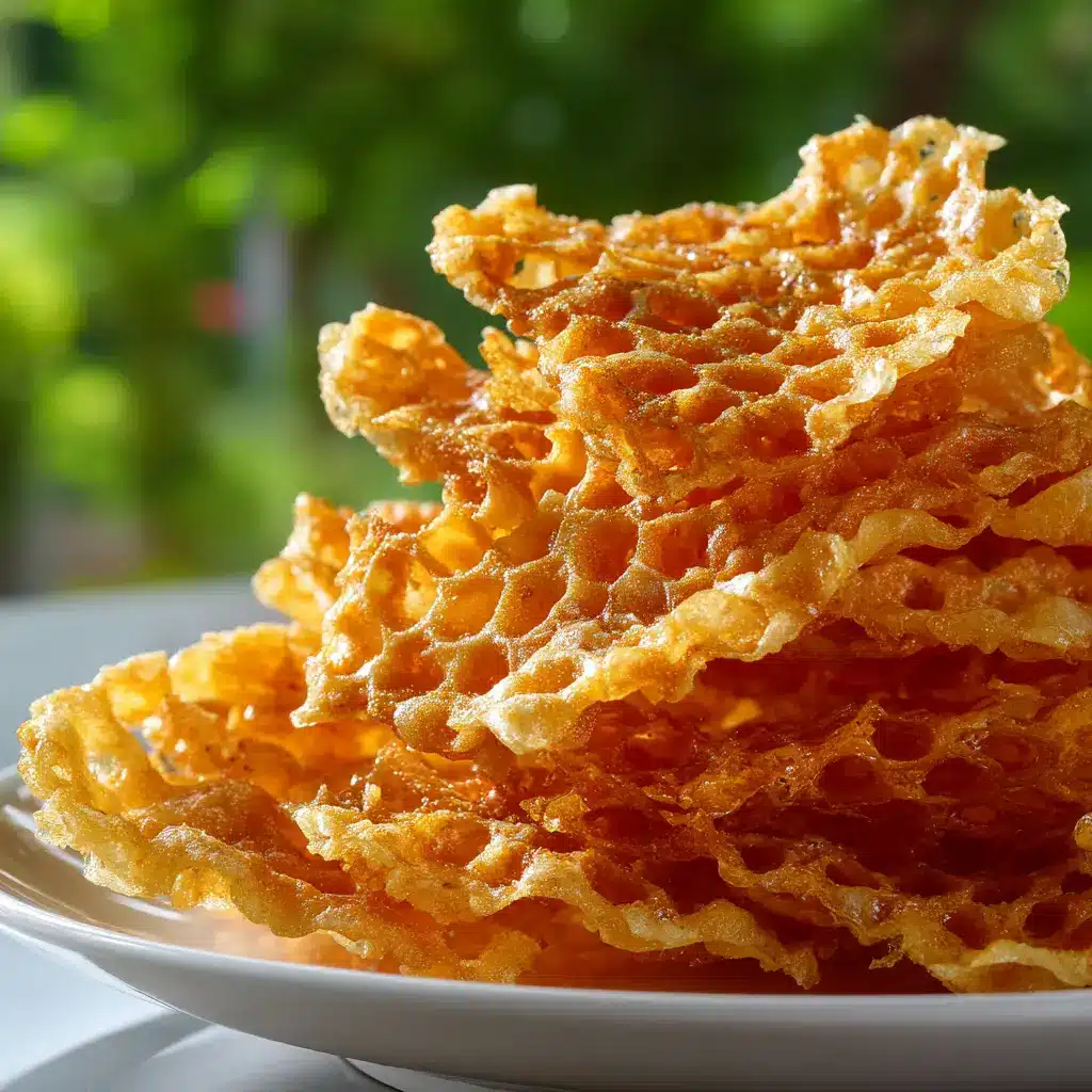 A piece of a large, unbroken sheet of golden-baked cottage cheese chips cooling on parchment paper, ready to be broken into smaller pieces.