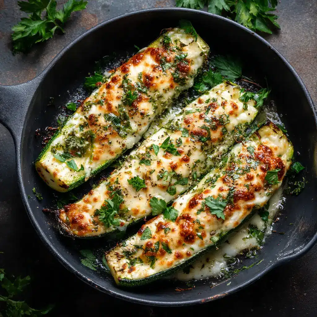 A serving of baked garlic zucchini steaks on a plate, ready to be eaten as a healthy side dish.