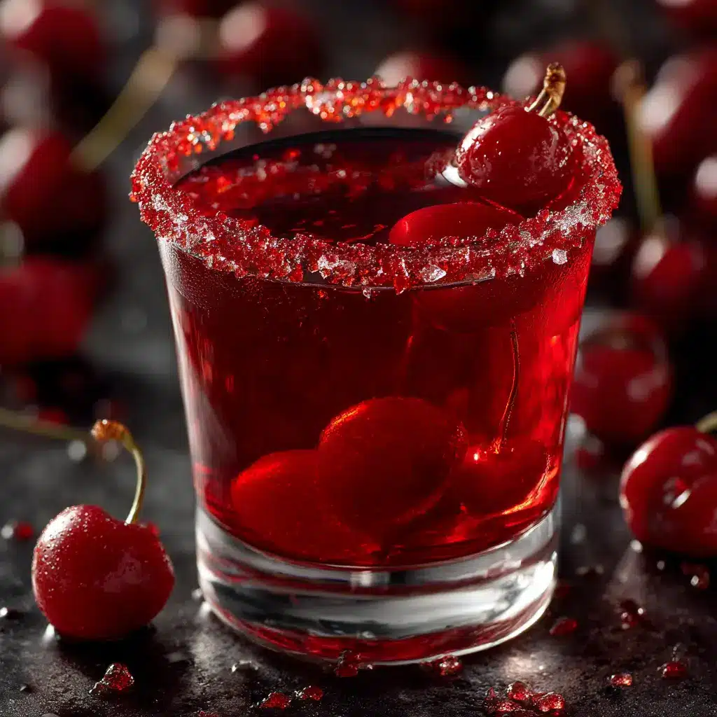 A collection of red jello shots lined up on a tray, demonstrating how to make a large batch for a celebration.