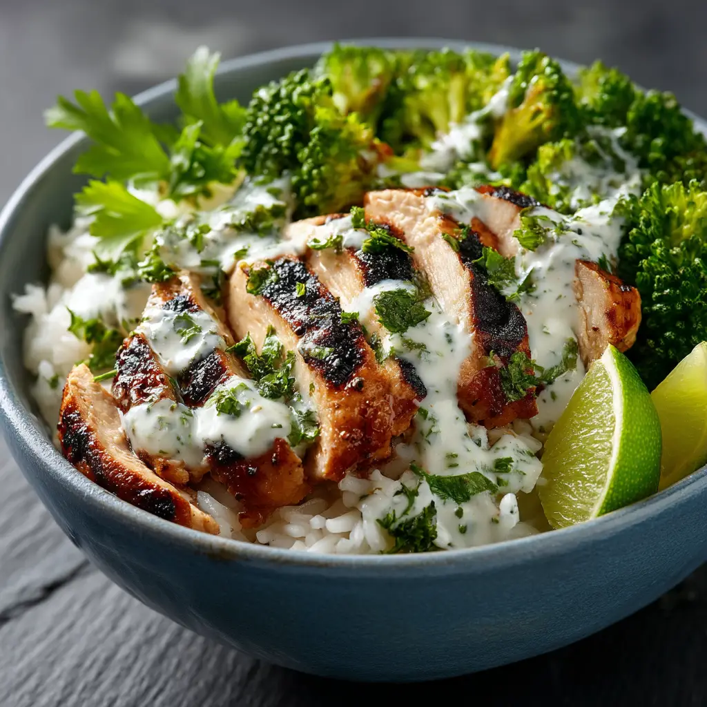 A serving of the chicken and broccoli stir fry bowl with a fork, ready to be eaten.