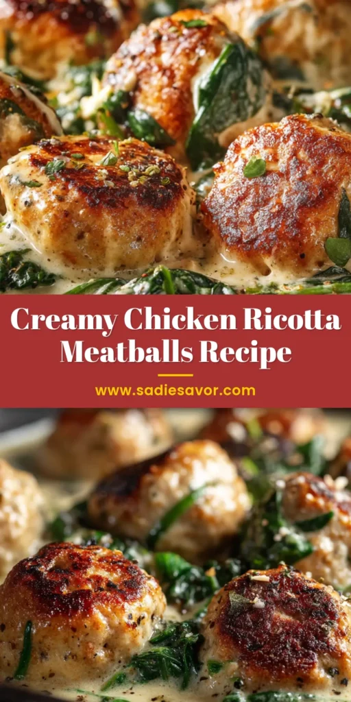 Chicken Ricotta Meatballs: The Secret to Incredibly Moist Meatballs 3 A close-up shot of tender Chicken Ricotta Meatballs simmering in a rich marinara sauce with fresh basil garnish.