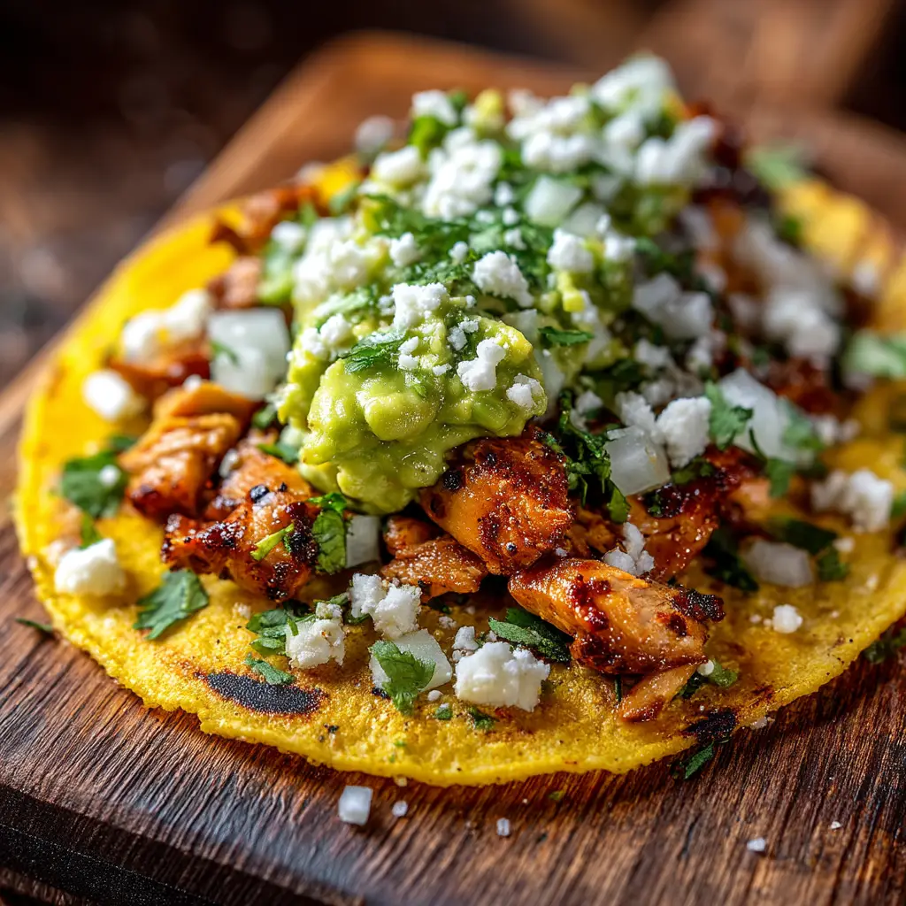 Chicken Street Tacos: Authentic Flavor Made Easy 2 An extreme close-up of a single chicken street taco, showing the texture of the grilled chicken, fresh cilantro, and diced onions on a warm corn tortilla.