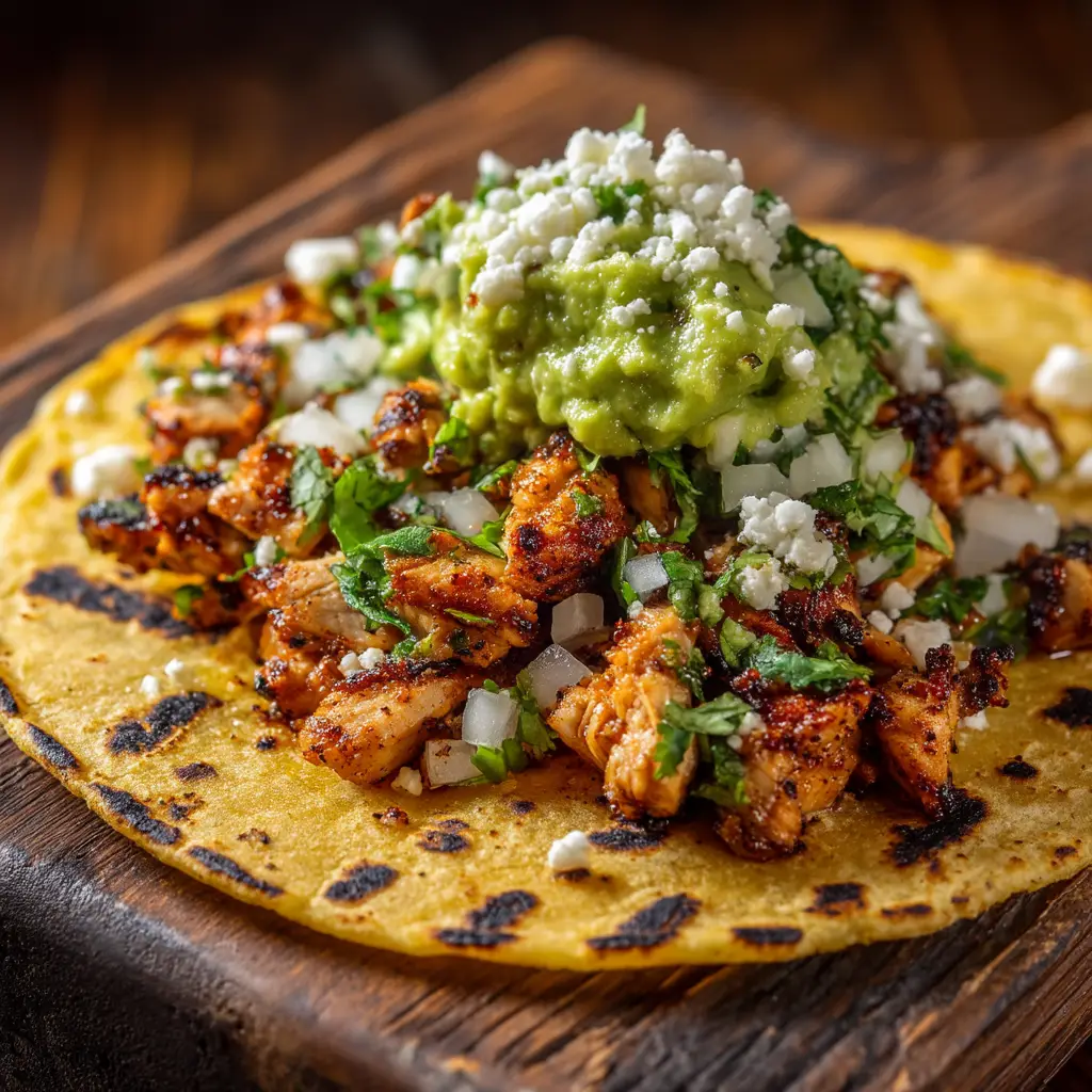 Chicken Street Tacos: Authentic Flavor Made Easy 1 A platter of several chicken street tacos ready to be served. The tacos are garnished with cilantro, onion, and cotija cheese, showcasing a meal perfect for sharing.