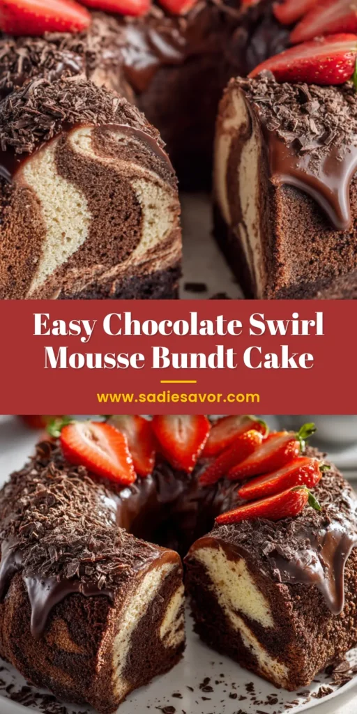 Chocolate Swirl Bundt Cake: A Stunning Marble Masterpiece 4 A beautiful Chocolate Swirl Bundt Cake on a white plate, drizzled with a rich chocolate glaze, showcasing the perfect marble cake texture.