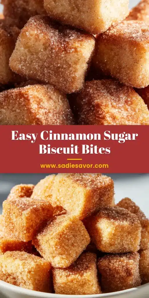 Cinnamon Sugar Biscuit Bites (Easy 4-Ingredient Recipe!) 4 A heaping pile of warm, golden brown cinnamon sugar biscuit bites in a white bowl, ready to be shared. A simple and easy recipe using canned biscuits.
