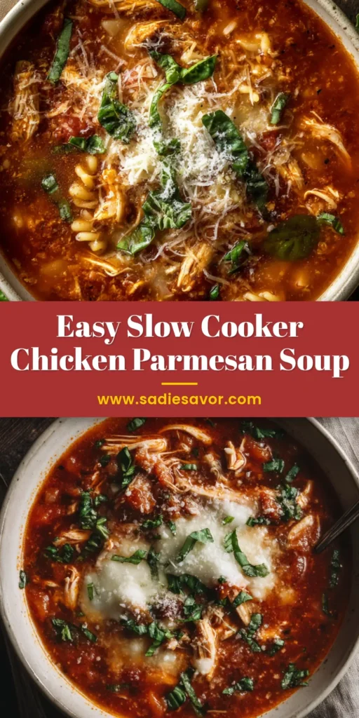 A cozy bowl of creamy chicken parmesan soup, topped with melted mozzarella cheese and fresh basil, ready to be eaten.