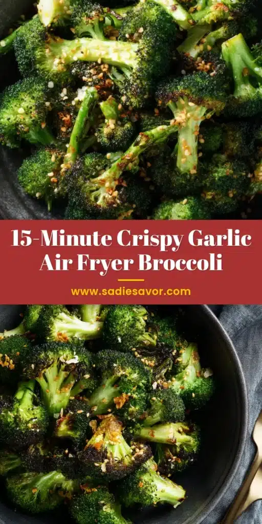 Crispy and delicious air fryer broccoli in a white bowl, perfectly seasoned and ready to eat. The ultimate easy and healthy side dish.