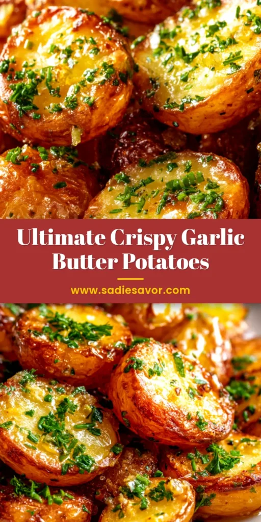 A stunning platter of crispy garlic butter potatoes, golden brown and glistening, garnished with fresh parsley. The ultimate foolproof recipe for the perfect roasted potatoes.