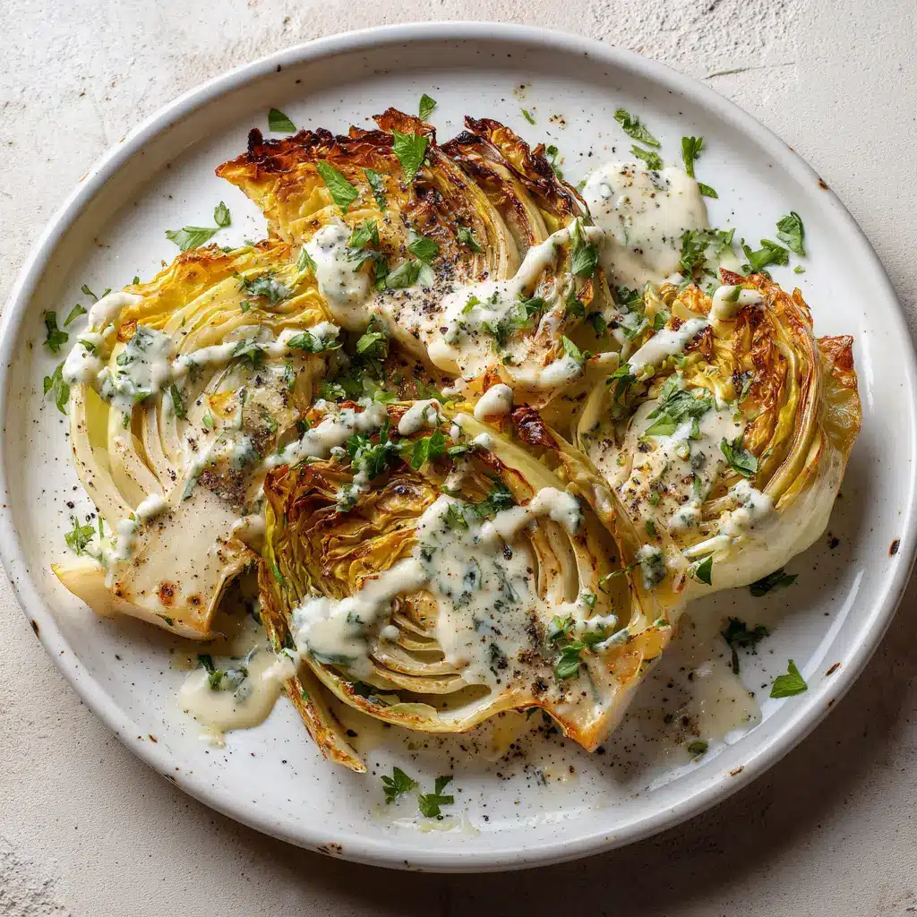 A close-up shot of oven-roasted cabbage wedges showing their crispy, caramelized edges and tender center.