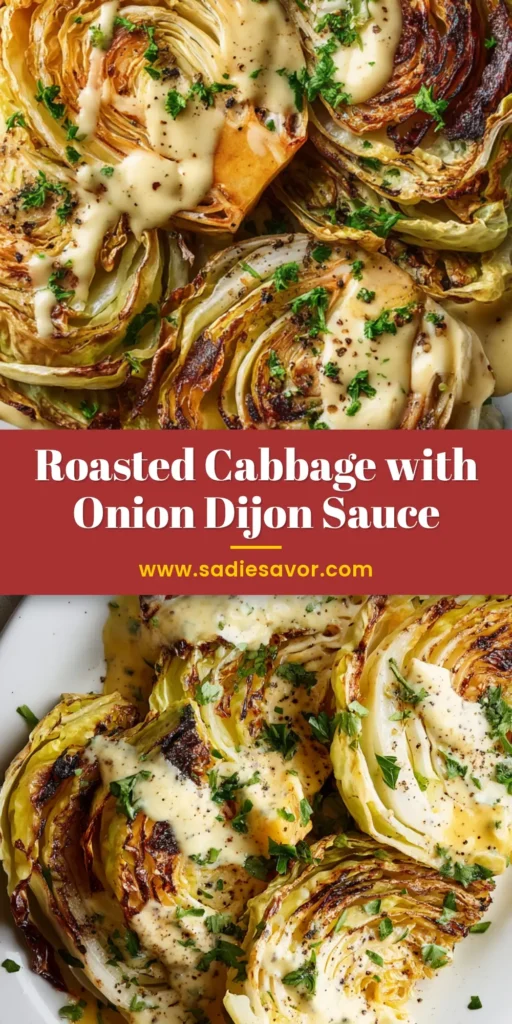 A sharable pin image of perfectly crispy roasted cabbage wedges on a baking sheet, showcasing the caramelized edges. The text overlay reads 'Crispy Roasted Cabbage Wedges - Easy Side Dish'.