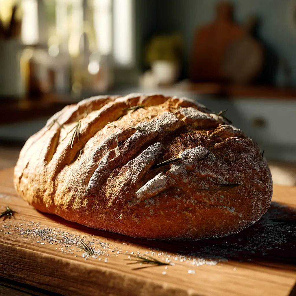 A loaf of crusty Italian bread fresh from the oven, with steam gently rising, highlighting its airy crumb and crisp crust.