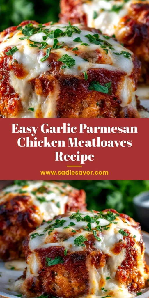 A close-up shot of golden-brown Garlic Parmesan Chicken Meatloaves on a baking sheet, ready to be served. The perfect weeknight dinner idea.