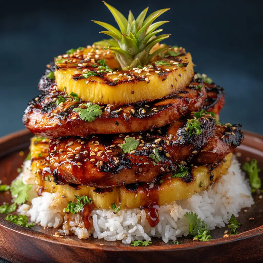 Huli Huli Chicken: The Authentic Hawaiian Grill Recipe 2 A beautiful stack of Hawaiian grilled chicken thighs, showcasing the caramelized glaze and juicy texture from the huli huli sauce.