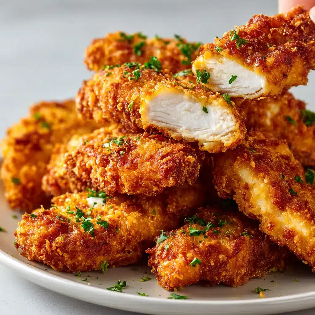 A serving of oven fried chicken on a plate, showcasing the juicy meat underneath the crispy baked exterior.