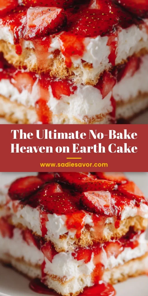 A delicious slice of Heaven on Earth Cake on a white plate, showcasing its distinct layers of angel food cake, vanilla pudding, cherry filling, and whipped topping.