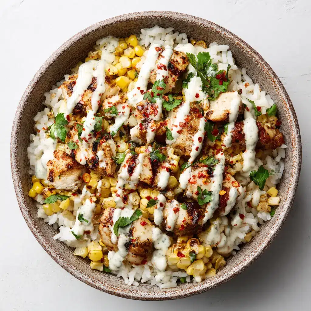 Street Corn Chicken Rice Bowl 1 Close-up of perfectly seared chicken chunks with char marks next to blistered corn in a skillet.