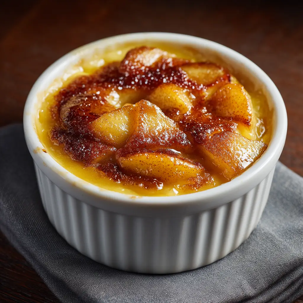 Overhead view of fresh ingredients for Malvern Pudding, including apples, egg yolks, and demerara sugar.