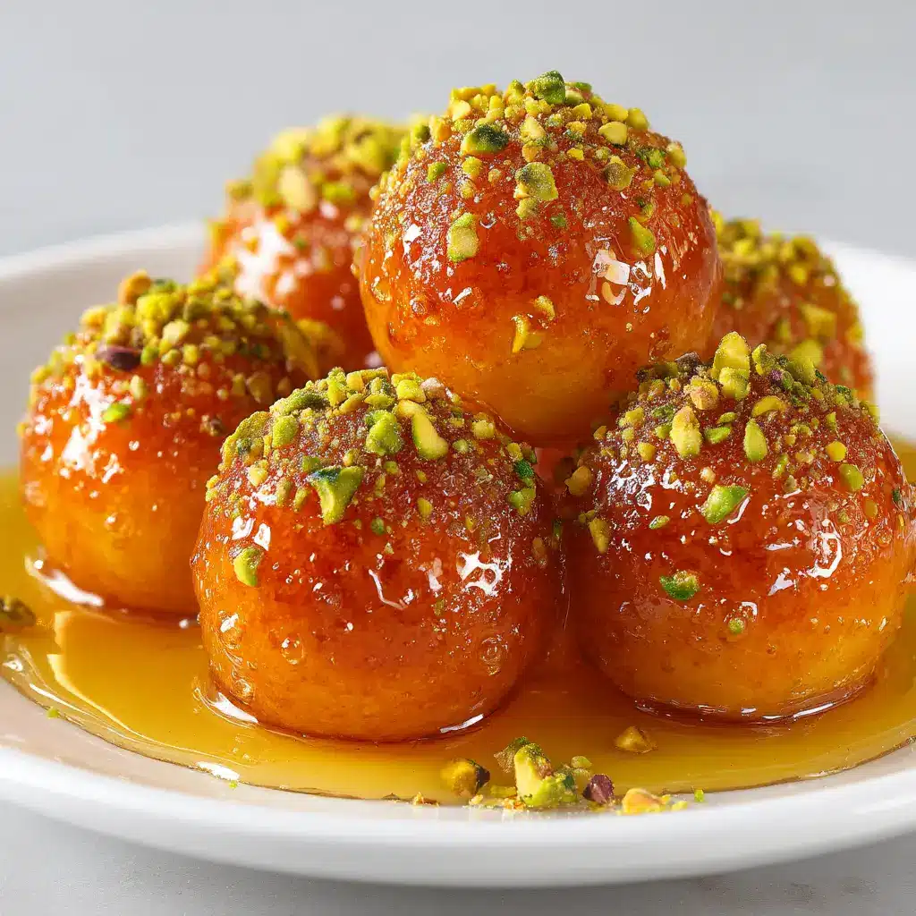 Irresistible Ricotta Pistachio Honey Bites 1 Photorealistic close-up showing highlights on the glossy honey surface of ricotta bites sprinkled with bright green pistachios.