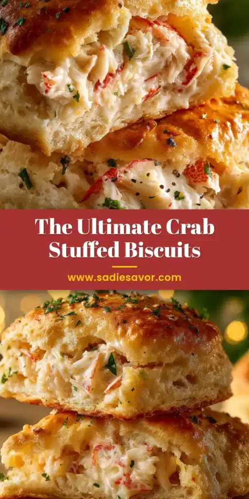 Gourmet Crab Stuffed Cheddar Bay Biscuits 3 A close up of Gourmet Crab Stuffed Cheddar Bay Biscuits stacked and cut in half showing creamy filling.