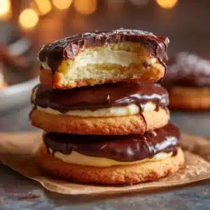Close-up of Boston Cream Pie Cookie ingredients including soft butter, vanilla extract, flour, and instant pudding mix.
