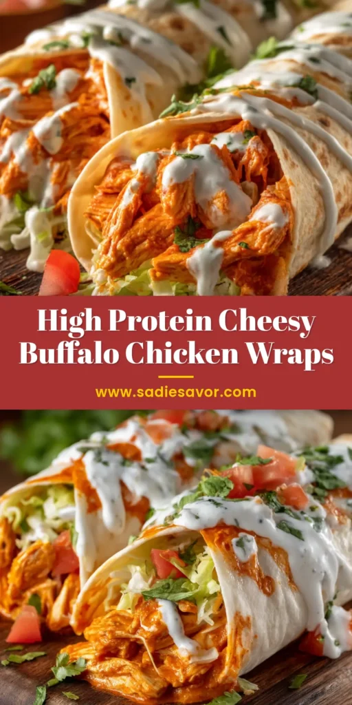 High Protein Cheesy Buffalo Chicken Wraps 3 Extreme close-up of a High Protein Cheesy Buffalo Chicken wrap spilling out creamy orange filling on a rustic wooden board.
