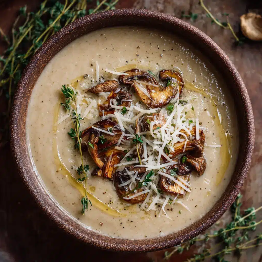 Blending the roasted summer vegetables and broth into a thick, smooth puree.