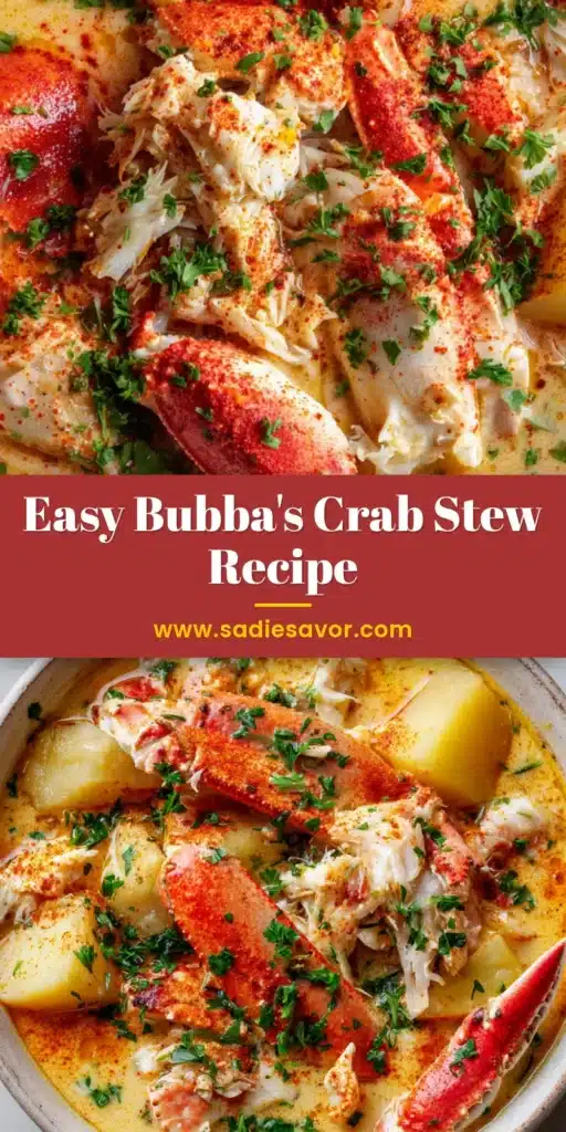 A rustic white ceramic bowl filled with a thick Crab Stew Recipe, featuring snow crab legs, lump crab meat, tender potatoes, and floating pools of melted butter.