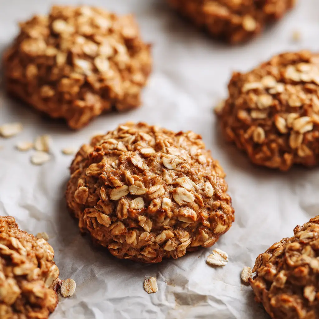 Freshly baked banana oat cookies with slightly crisp browned edges and soft chewy centers.