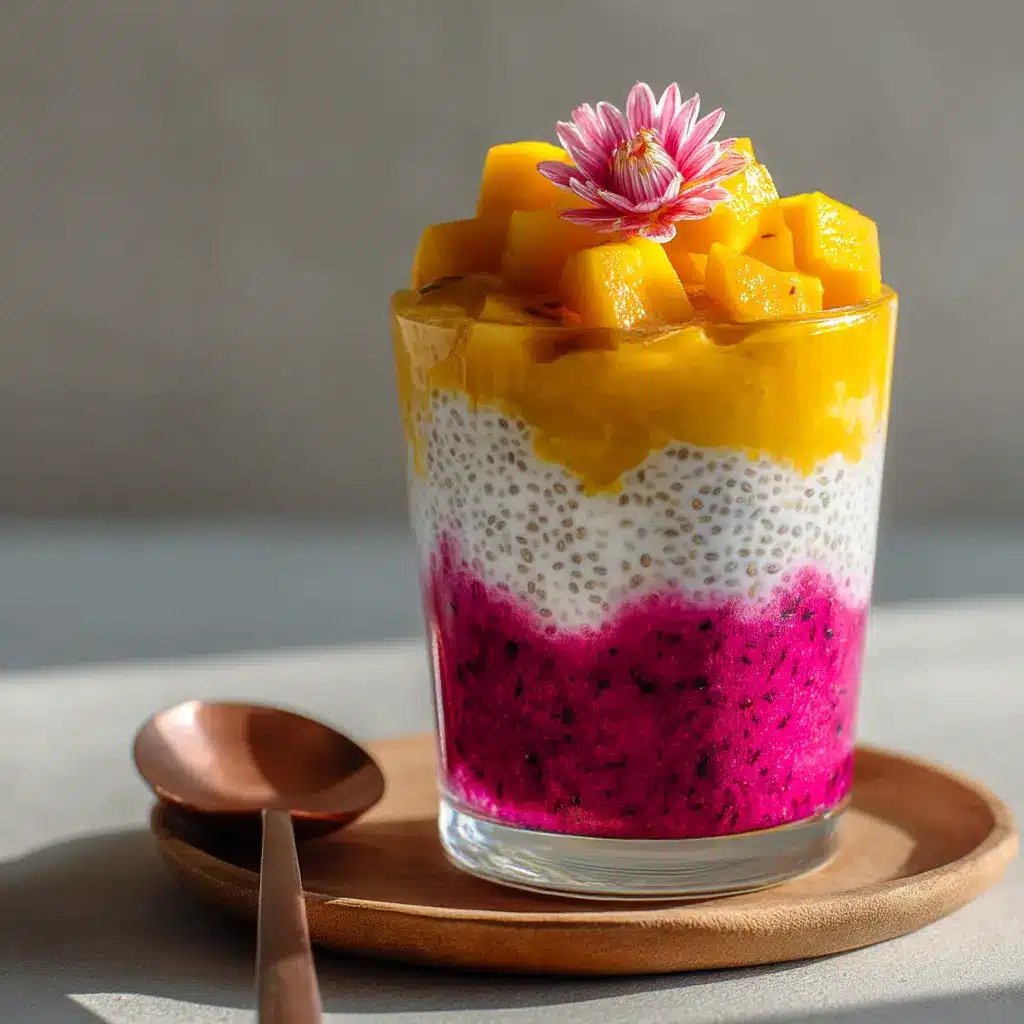 Ingredients for Mango Dragon Fruit Chia Pudding including full fat coconut milk, white chia seeds, red pitaya, and fresh mango.