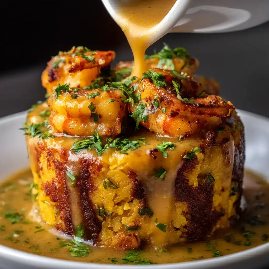 Authentic Garlic Shrimp Mofongo (Creamy Puerto Rican Recipe) 2 Ingredients for Garlic Shrimp Mofongo including green plantains, shrimp, heavy cream, garlic, and fresh cilantro.