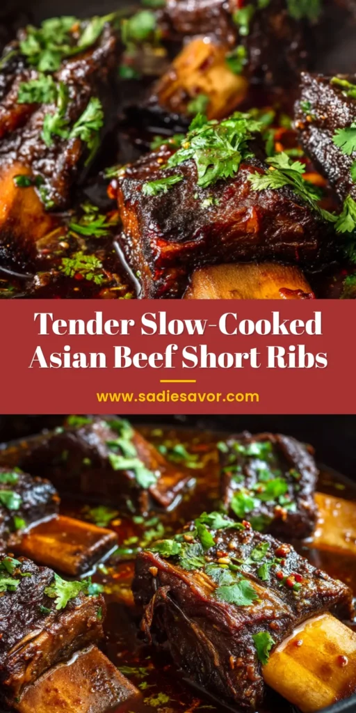 Melt-In-Your-Mouth Asian Beef Short Ribs (Sticky Soy-Ginger Glaze) 3 Close-up of caramelized Asian beef short ribs in a rustic cast iron skillet, garnished with finely chopped fresh cilantro.