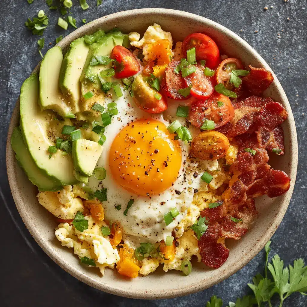 Cooking a bright sunny-side-up egg with a vibrant orange yolk for a High Protein Breakfast Bowl.
